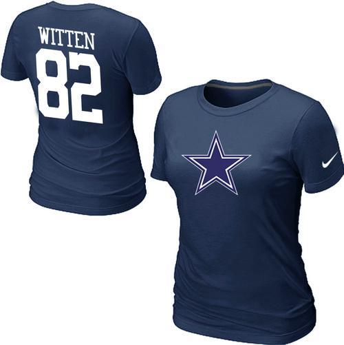 Cheap Women Nike Dallas Cowboys 82 WITTEN Name & Number Blue NFL Football T-Shirt