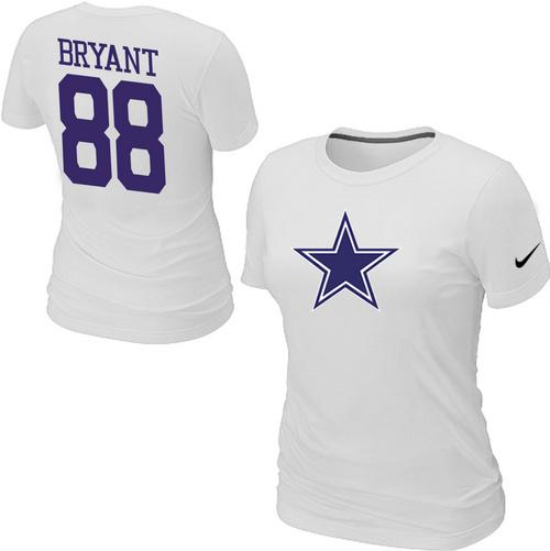 Cheap Women Nike Dallas Cowboys 88 BRYANT Name & Number White NFL Football T-Shirt