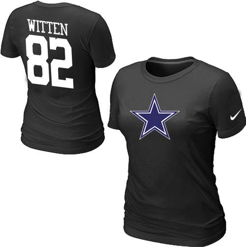 Cheap Women Nike Dallas Cowboys 82 WITTEN Name & Number Black NFL Football T-Shirt