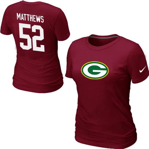 Cheap Women Nike Green Bay Packers 52 MATTHEWS Name & Number Red NFL Football T-Shirt