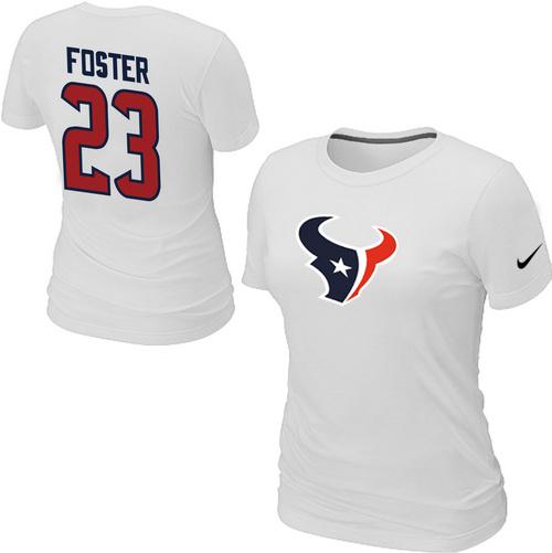 Cheap Women Nike Houston Texans 23 FOSTER Name & Number White NFL Football T-Shirt
