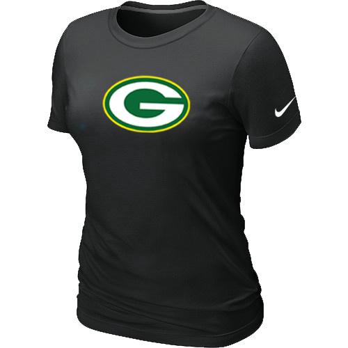 Cheap Women Nike Green Bay Packers Black Logo NFL Football T-Shirt