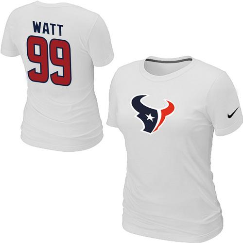 Cheap Women Nike Houston Texans 99 Watt Name & Number White NFL Football T-Shirt