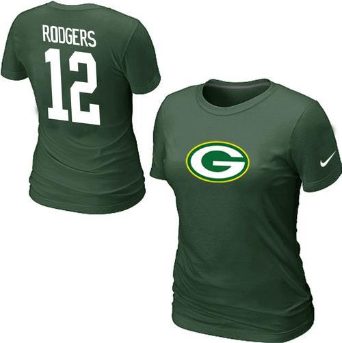 Cheap Women Nike Green Bay Packers Aaron Rodgers Name & Number Green NFL Football T-Shirt