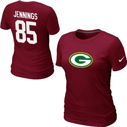 Cheap Women Nike Green Bay Packers 85 JENNNGS Name & Number Red NFL Football T-Shirt