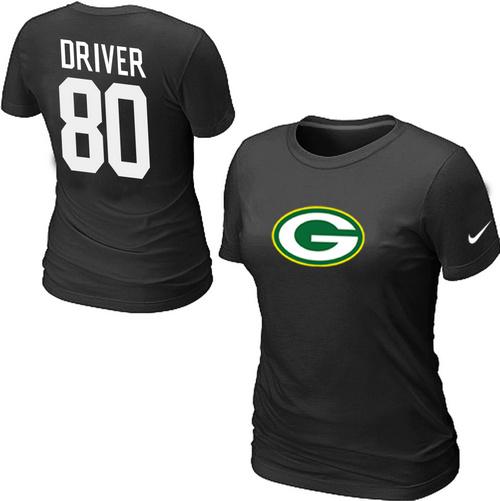 Cheap Women Nike Green Bay Packers 80 Donald Driver Name & Number Black NFL Football T-Shirt