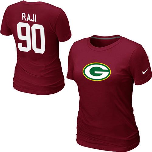 Cheap Women Nike Green Bay Packers 90 RAJI Name & Number Red NFL Football T-Shirt