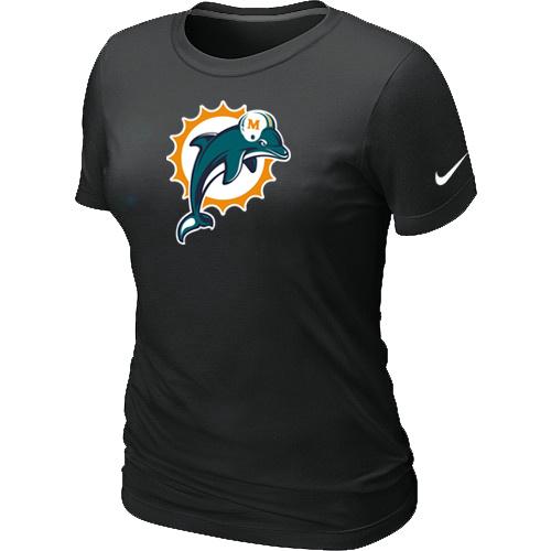 Cheap Women Nike Miami Dolphins Black Logo NFL Football T-Shirt