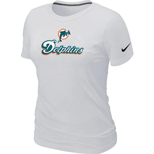 Cheap Women Nike Miami Dolphins Authentic Logo White NFL Football T-Shirt