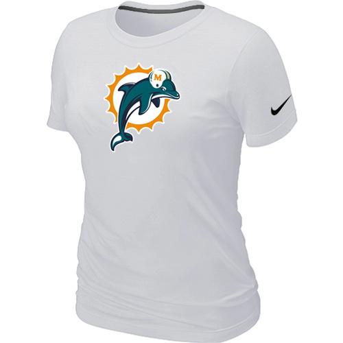 Cheap Women Nike Miami Dolphins White Logo NFL Football T-Shirt