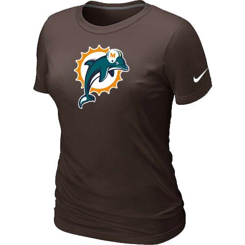 Cheap Women Nike Miami Dolphins Brown Logo NFL Football T-Shirt