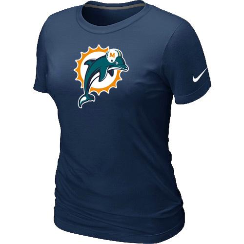 Cheap Women Nike Miami Dolphins D.Blue Logo NFL Football T-Shirt