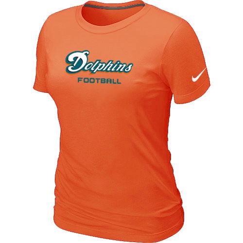 Cheap Women Nike Miami Dolphins Sideline Legend Authentic Font Orange NFL Football T-Shirt
