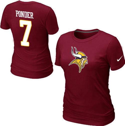 Cheap Women Nike Minnesota Vikings Christian Ponder Name & Number Red NFL Football T-Shirt