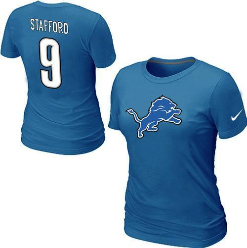 Cheap Women Nike Detroit Lions 9 Matthew Stafford Name & Number NFL Football T-Shirt