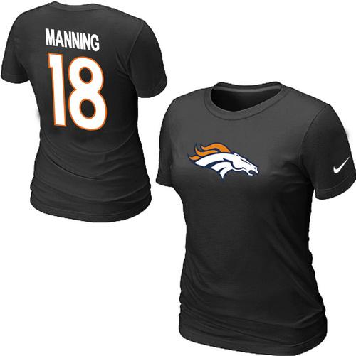 Cheap Women Nike Denver Broncos Peyton 18 Manning Name & Number Black NFL Football T-Shirt