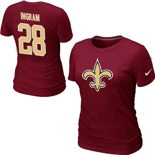 Cheap Women Nike New Orleans Saints Mark Ingram Name & Number Red NFL Football T-Shirt