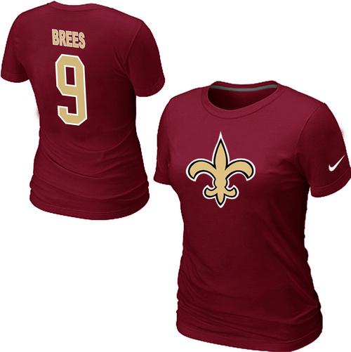 Cheap Women Nike New Orleans Saints Drew Brees Name & Number Red NFL Football T-Shirt
