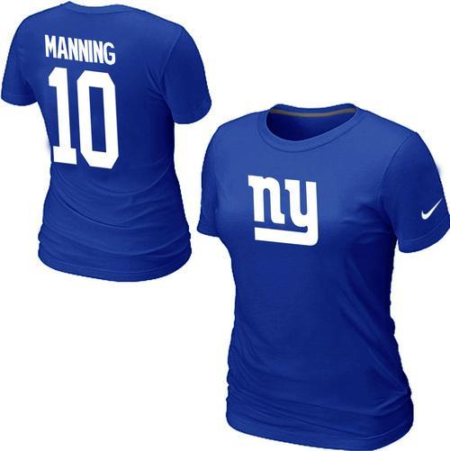 Cheap Women Nike New York Giants Eli Manning Name & Number BLue NFL Football T-Shirt
