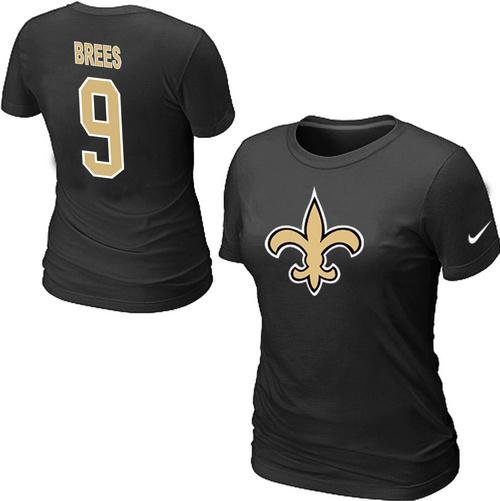 Cheap Women Nike New Orleans Saints Drew Brees Name & Number Black NFL Football T-Shirt
