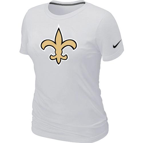 Cheap Women Nike New Orleans Saints White Logo NFL Football T-Shirt