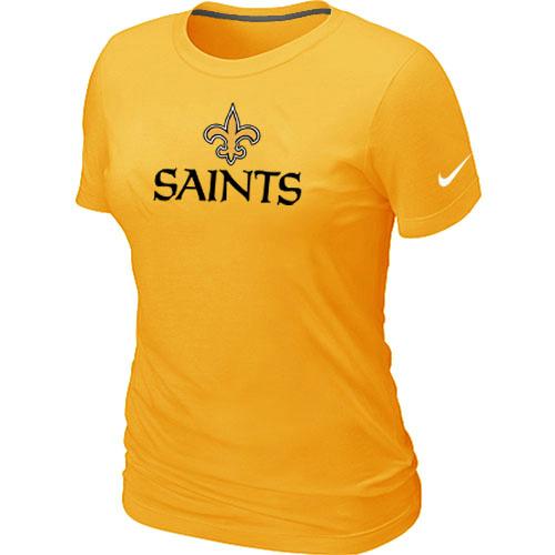 Cheap Women Nike New Orleans Saints Authentic Logo Yellow NFL Football T-Shirt