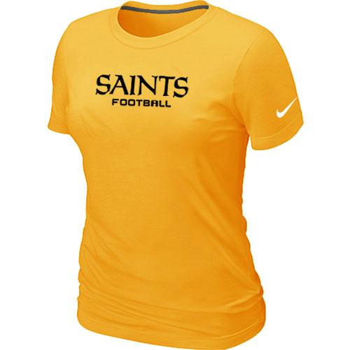 Cheap Women Nike New Orleans Saints Sideline Legend Authentic Font Yellow NFL Football T-Shirt