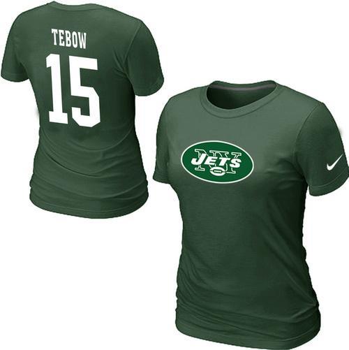Cheap Women Nike New York Jets Tim Tebow Name & Number Green NFL Football T-Shirt