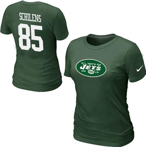Cheap Women Nike New York Jets Chaz Schilens Name & Number Green NFL Football T-Shirt