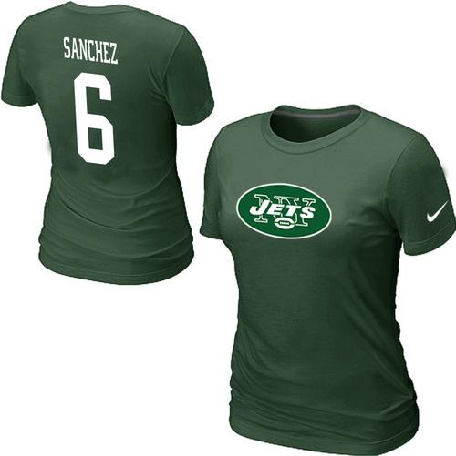 Cheap Women Nike New York Jets Mark Sanchez Name & Number Green NFL Football T-Shirt