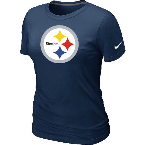 Cheap Women Nike Pittsburgh Steelers D.Blue Logo NFL Football T-Shirt