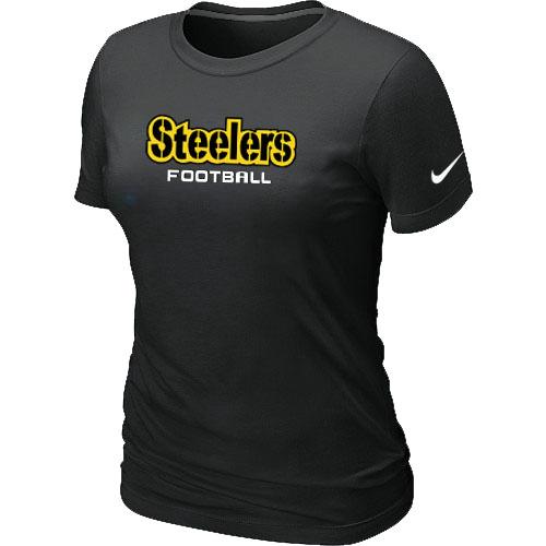 Cheap Women Nike Pittsburgh Steelers Sideline Legend Authentic Font Black NFL Football T-Shirt