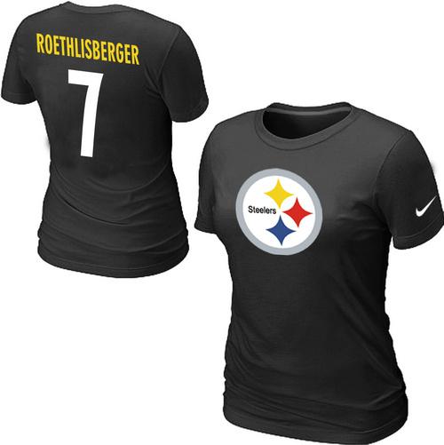 Cheap Women Nike Pittsburgh Steelers Ben Roethlisberger Name & Number Black NFL Football T-Shirt
