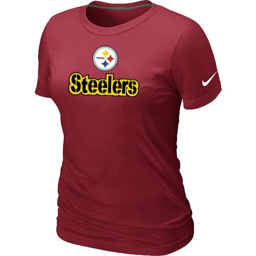 Cheap Women Nike Pittsburgh Steelers Authentic Logo Red NFL Football T-Shirt