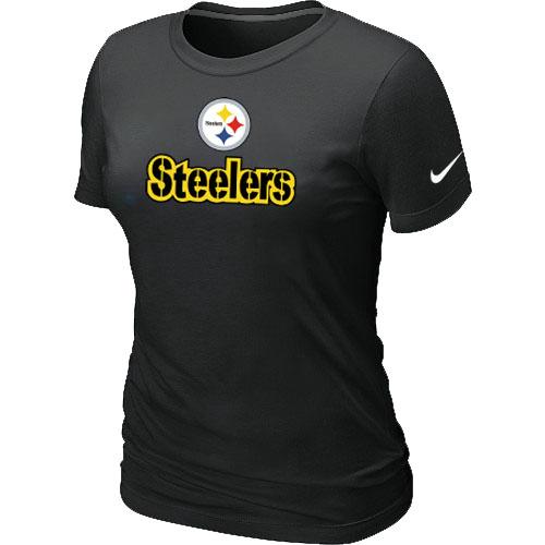 Cheap Women Nike Pittsburgh Steelers Authentic Logo Black NFL Football T-Shirt
