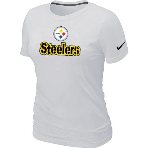 Cheap Women Nike Pittsburgh Steelers Authentic Logo White NFL Football T-Shirt