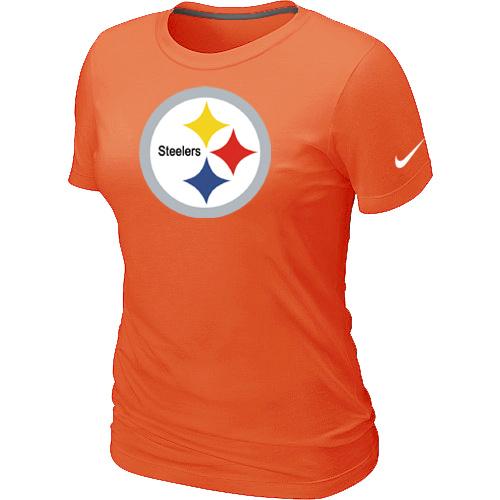 Cheap Women Nike Pittsburgh Steelers Orange Logo NFL Football T-Shirt