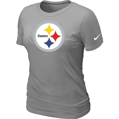 Cheap Women Nike Pittsburgh Steelers L.Grey Logo NFL Football T-Shirt