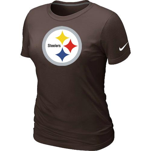 Cheap Women Nike Pittsburgh Steelers Brown Logo NFL Football T-Shirt