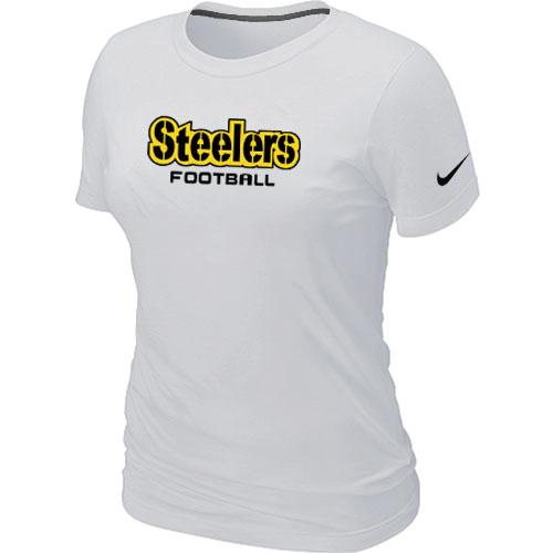 Cheap Women Nike Pittsburgh Steelers Sideline Legend Authentic Font White NFL Football T-Shirt