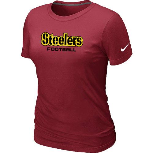 Cheap Women Nike Pittsburgh Steelers Sideline Legend Authentic Font Red NFL Football T-Shirt