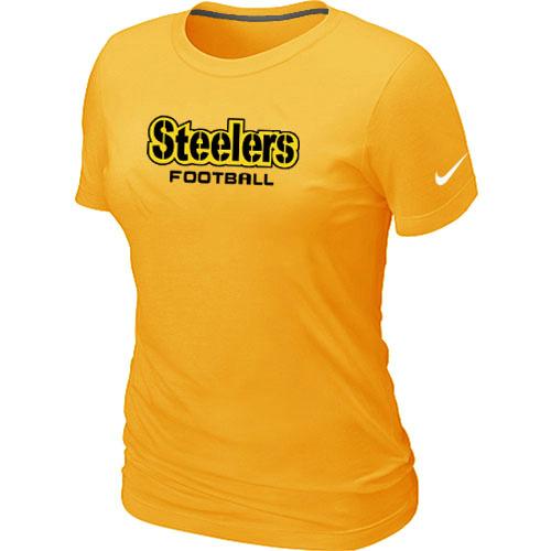 Cheap Women Nike Pittsburgh Steelers Sideline Legend Authentic Font Yellow NFL Football T-Shirt