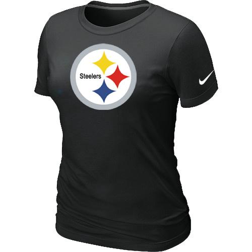 Cheap Women Nike Pittsburgh Steelers Black Logo NFL Football T-Shirt