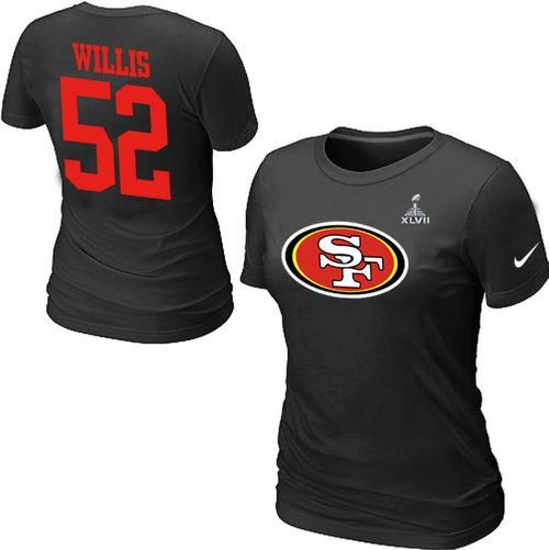 Cheap Women Nike San Francisco 49ers Patrick Willis Name & Number Super Bowl XLVII BLack NFL Football T-Shirt