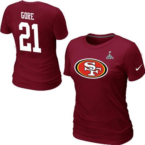 Cheap Women Nike San Francisco 49ers Frank Gore Name & Number Super Bowl XLVII Red NFL Football T-Shirt