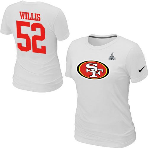 Cheap Women Nike San Francisco 49ers Patrick Willis Name & Number Super Bowl XLVII White NFL Football T-Shirt