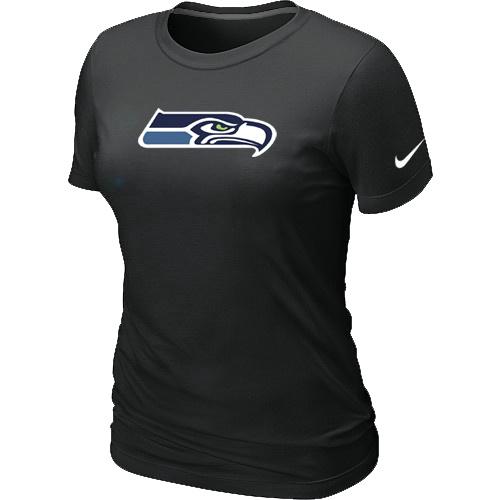 Cheap Women Nike Seattle Seahawks Black Logo NFL Football T-Shirt