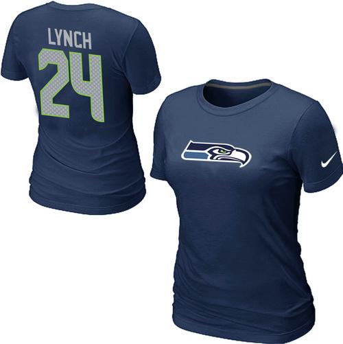 Cheap Women Nike Seattle Seahawks 24 Marshawn Lynch Name & Number NFL Football T-Shirt