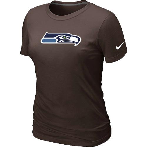 Cheap Women Nike Seattle Seahawks Brown Logo NFL Football T-Shirt