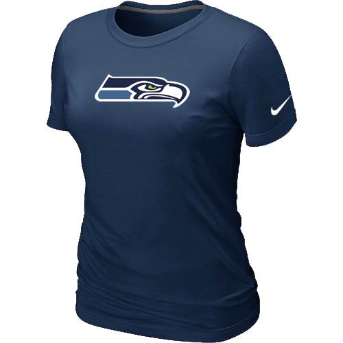 Cheap Women Nike Seattle Seahawks D.Blue Logo NFL Football T-Shirt